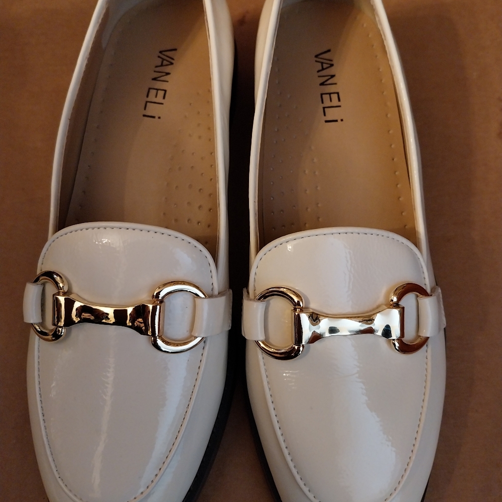 Van Eli White and Gold Loafers with Horse-bit Detail